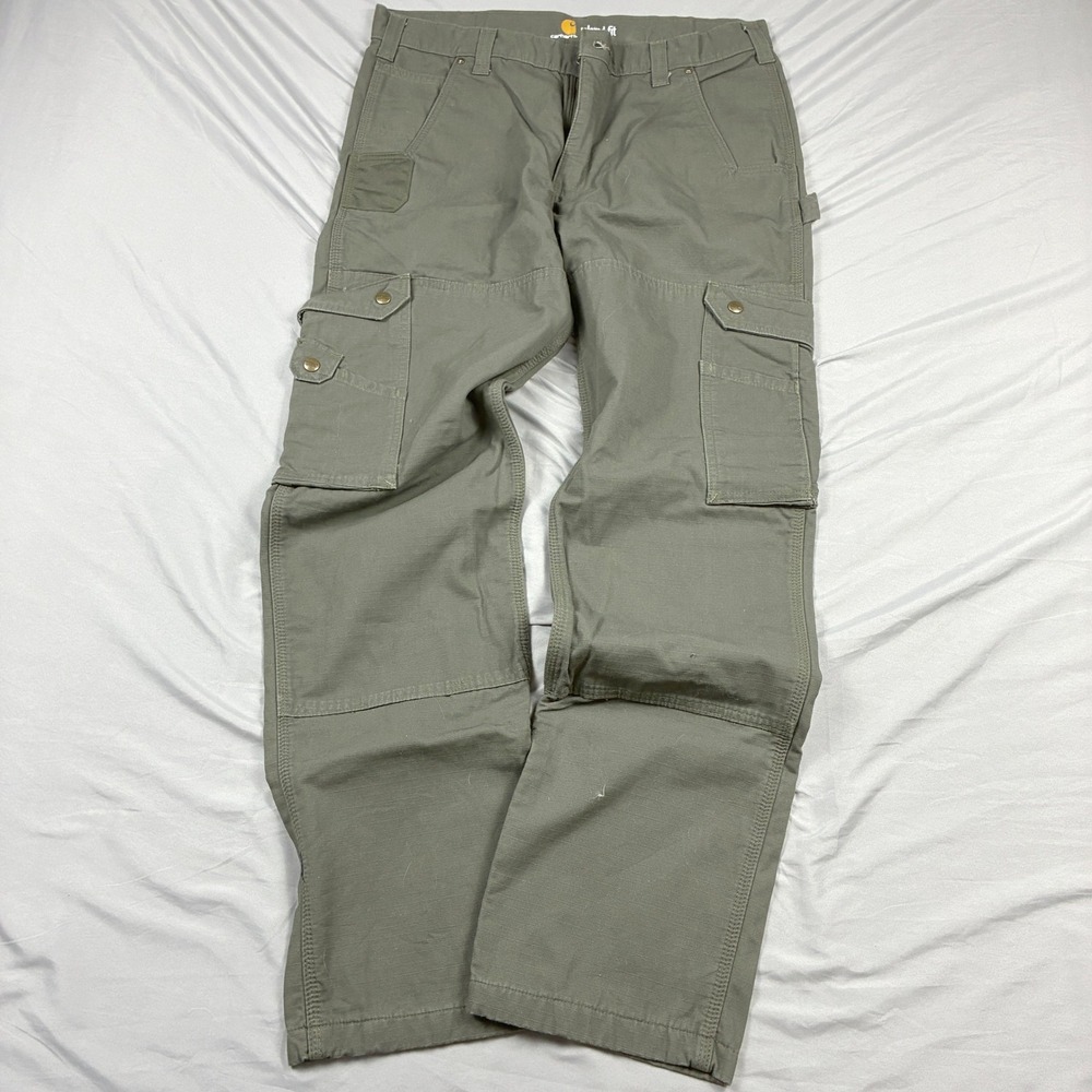 Carhartt Relaxed Fit Cargo Pants 36x33 Green Flannel Lined Ripstop 102287